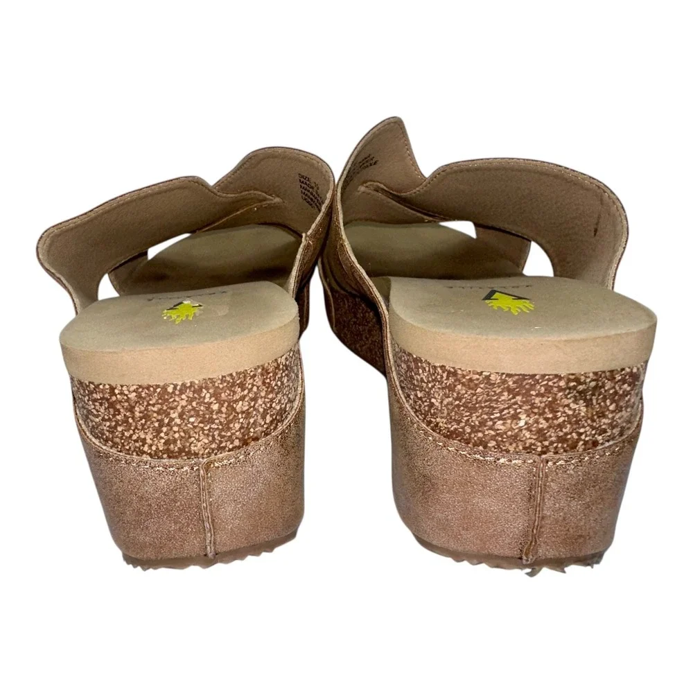 Volatile Cork Wedge Slide Sandals Metallic Bronze‎ Boho Comfort Womens 10